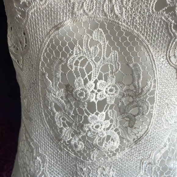 Cream Crochet Boho Short Sleeve Festival Top Size Medium Cottagecore Farmcore - Picture 3 of 6